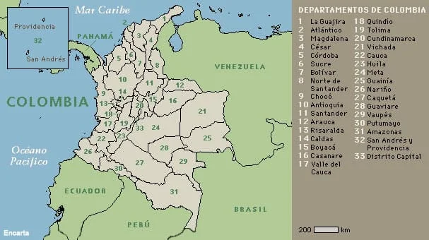 Departamentos de Colombia y sus Capitales División Política de Colombia